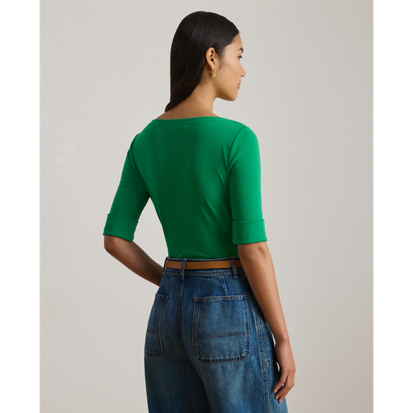 NO COLOUR Stretch Cotton Boatneck T-Shirt Lauren 5