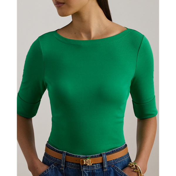 NO COLOUR Stretch Cotton Boatneck T-Shirt Lauren 6