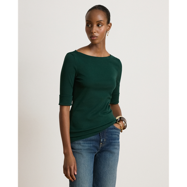 Stretch Cotton Boatneck Tee