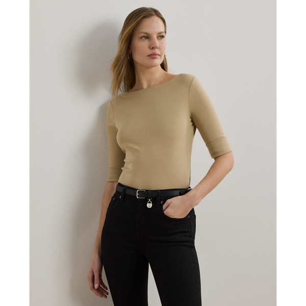 Stretch Cotton Boatneck Tee