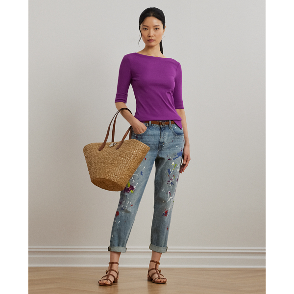 ラルフ・ローレン Lauren Ralph Lauren ストレッチ Cotton Boatneck Tee レディース シャツ トップス Purpl Lauren Ralph Lauren Womens Stretch Cotton Boatneck Tee