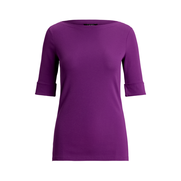 ラルフ・ローレン Lauren Ralph Lauren ストレッチ Cotton Boatneck Tee レディース シャツ トップス Purpl Lauren Ralph Lauren Womens Stretch Cotton Boatneck Tee