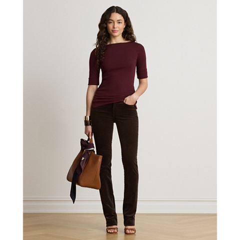 Женская футболка Ralph Lauren Stretch Cotton Boatneck, цвет: Тёмный гранатовый