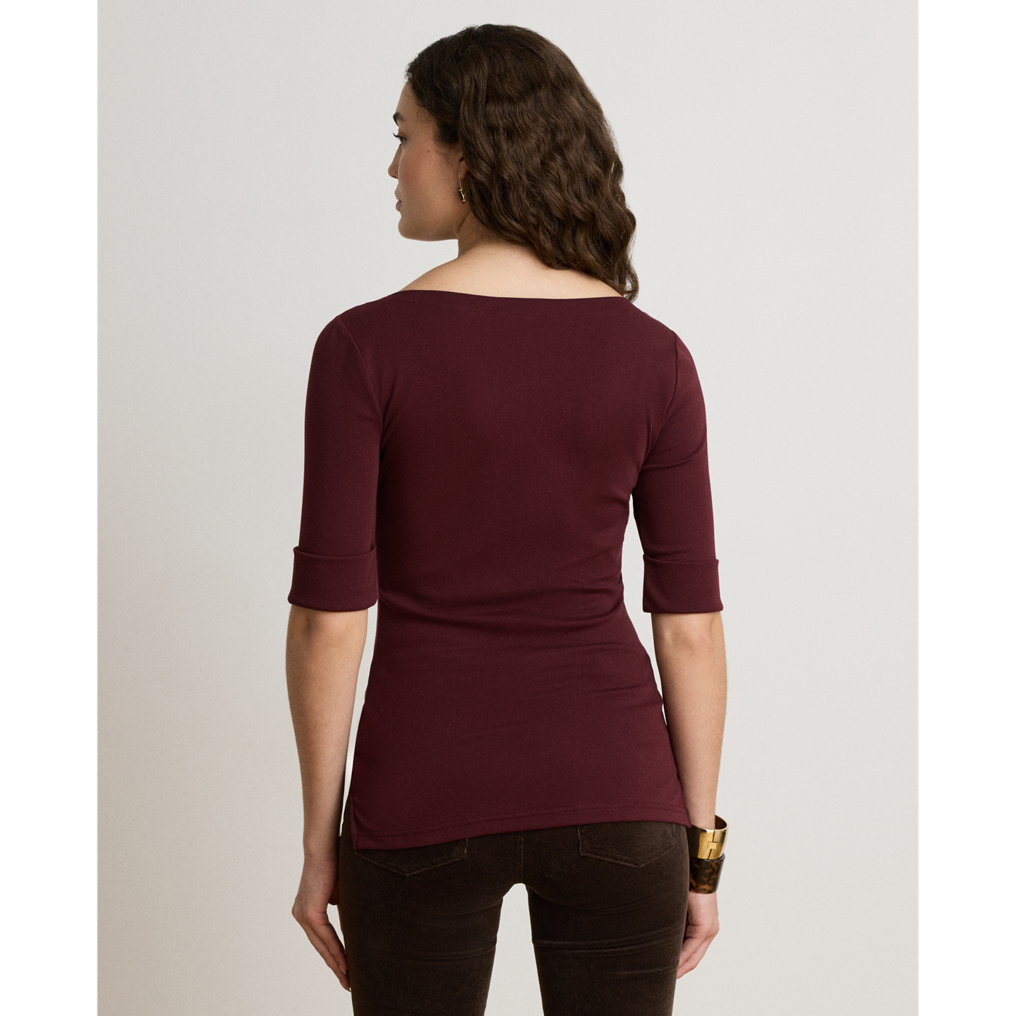 Женская футболка Ralph Lauren Stretch Cotton Boatneck, цвет: Тёмный гранатовый — фото 2