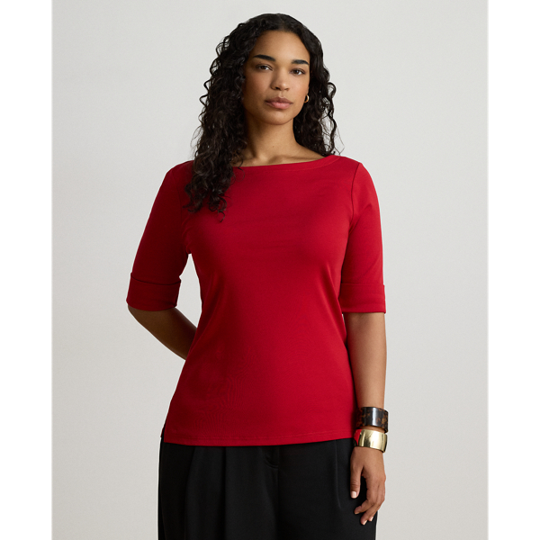 Stretch Cotton Boatneck Tee