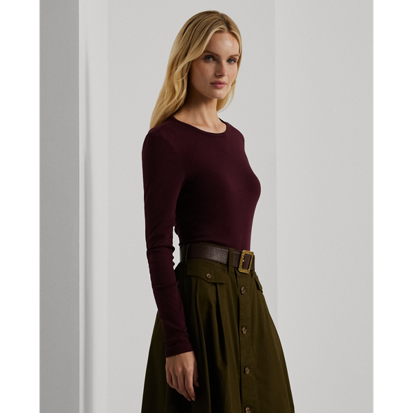 Pinot Noir Cotton-Blend Long-Sleeve Top Lauren 1