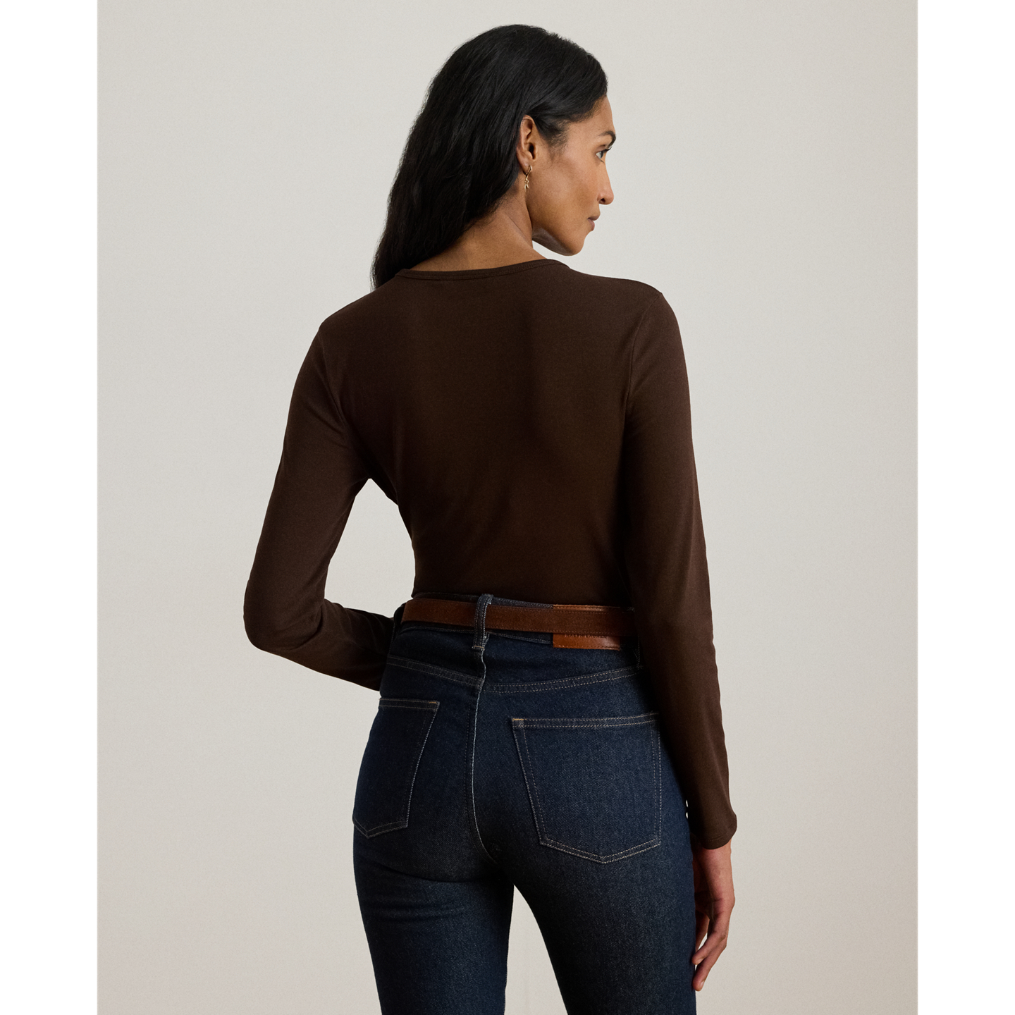 Женская футболка Ralph Lauren Stretch Cotton Long-Sleeve Tee, цвет: Коричневый — фото 2