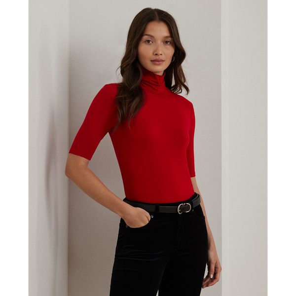 Festive Red Stretch Jersey Turtleneck Lauren 1