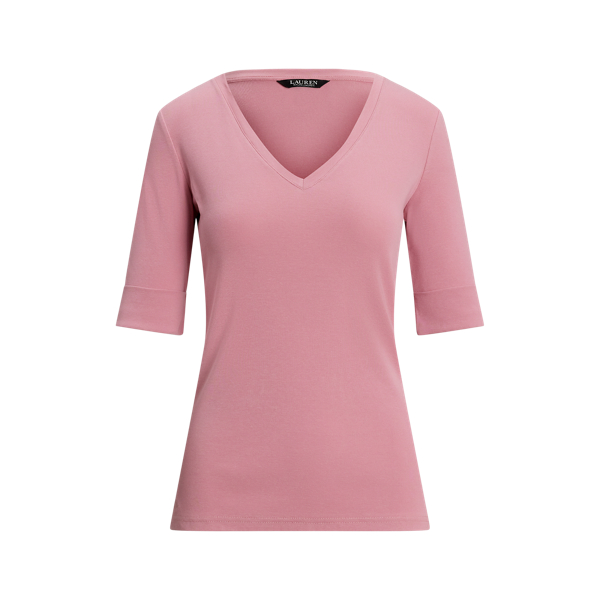ラルフ・ローレン Lauren Ralph Lauren Petite ストレッチ Cotton Elbow-Sleeve V-Neck Tee レデ Stretch Cotton Elbow-Sleeve V-Neck Tee for Women | Ralph