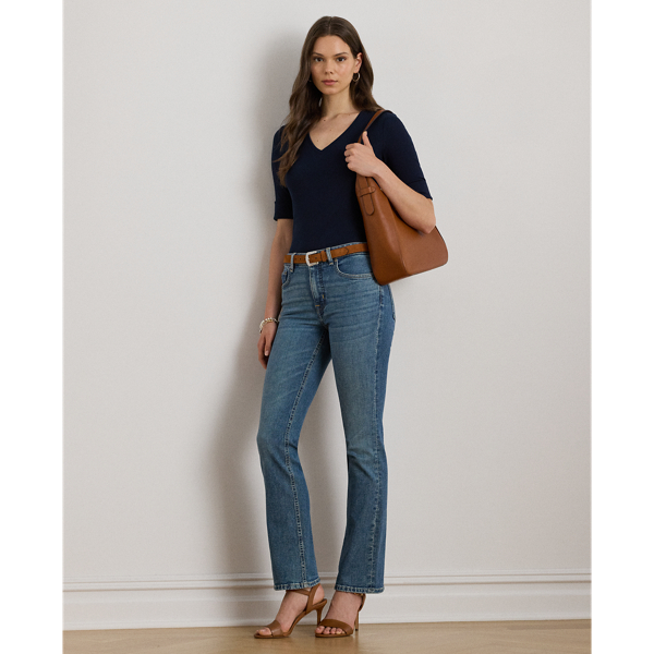 Lauren Navy Stretch Cotton Elbow-Sleeve V-Neck Tee Lauren 4