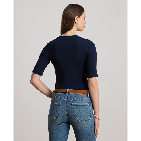 Stretch Cotton Elbow-Sleeve V-Neck Tee for Women | Ralph Lauren® IN