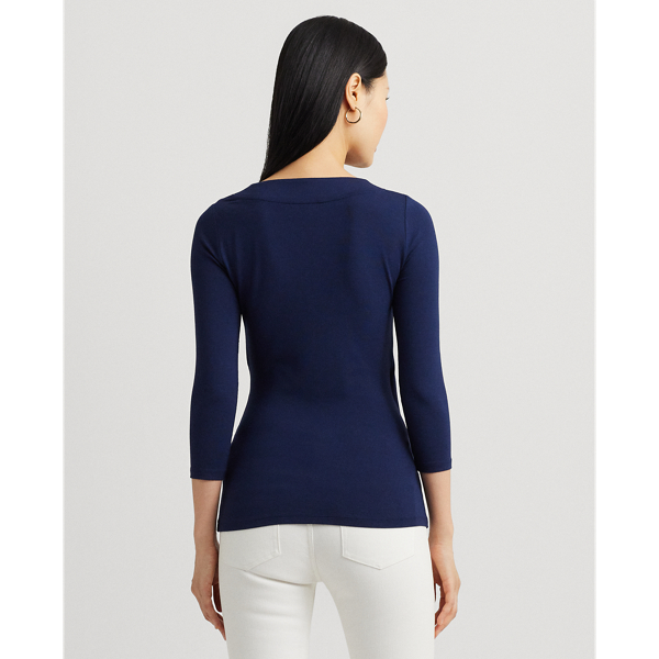 Haut en jersey à col en V croisé Lauren en Refined Navy 5