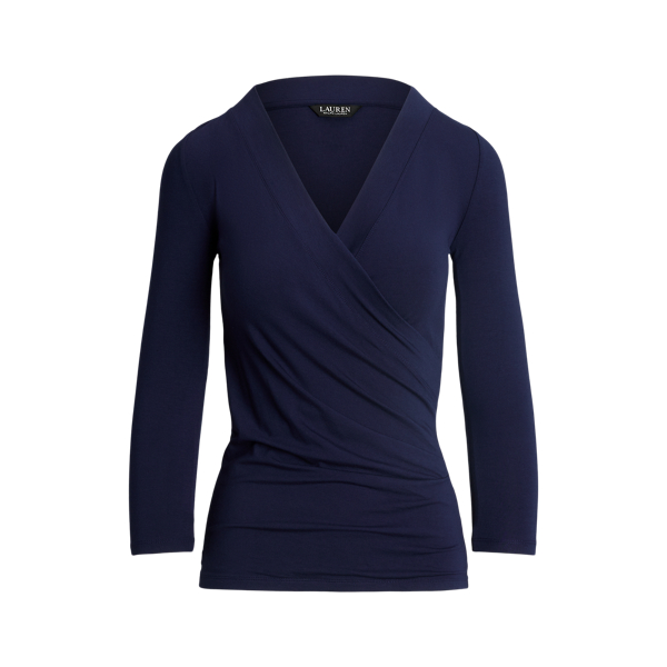 Haut en jersey à col en V croisé Lauren en Refined Navy 2