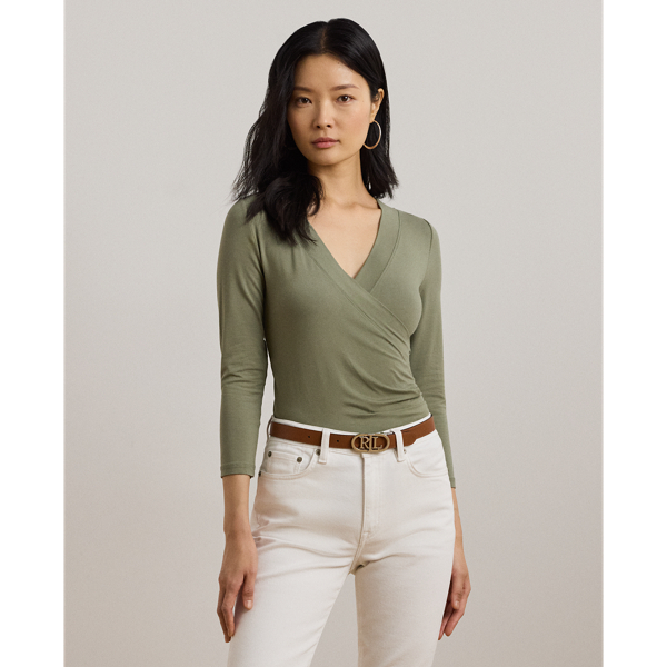 売れ筋商品|||ラルフローレン Tシャツ レディース トップス SURPLICE JERSEY TOP - Long sleeved top - sage green Surplice Jersey Top for Women | Ralph Lauren® PY