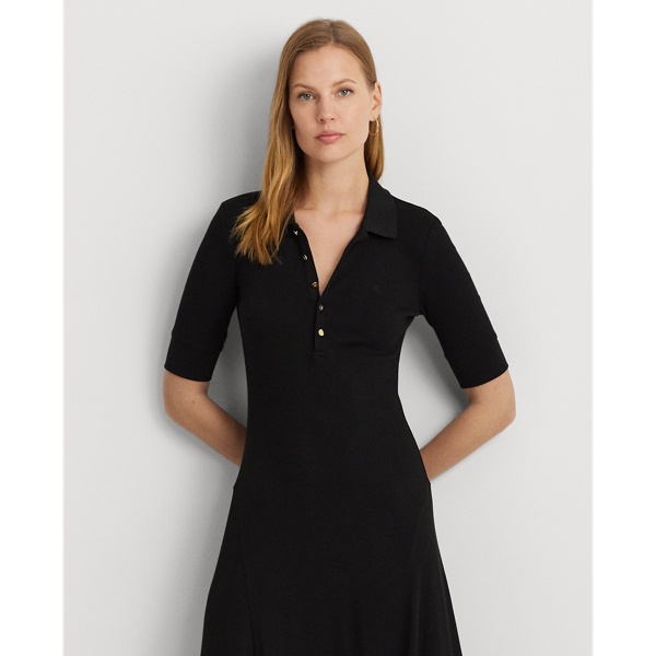 ◆BADBLOOD◆ Beyond Soft Polo Dress Black Cotton-Blend Polo Dress