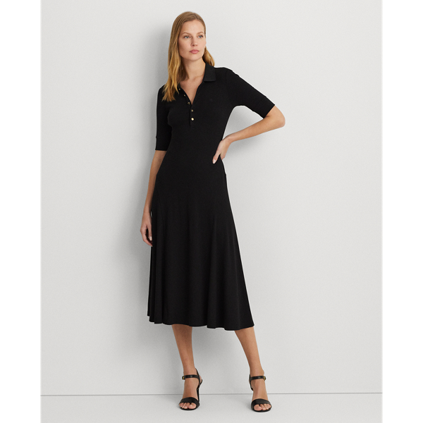 Black Cotton-Blend Polo Dress Lauren 1