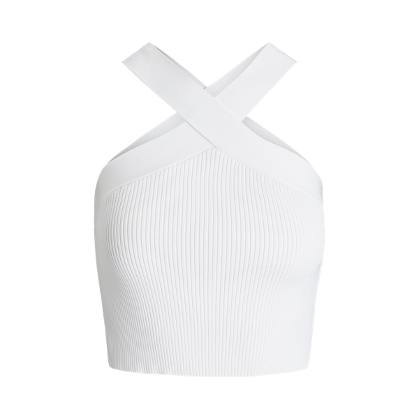 White Geripptes kurzes Neckholder-Oberteil Lauren 1