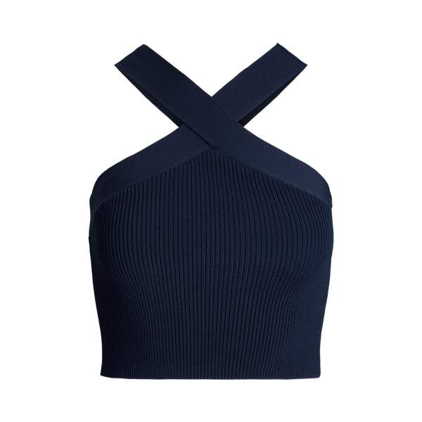 Geripptes kurzes Neckholder-Oberteil