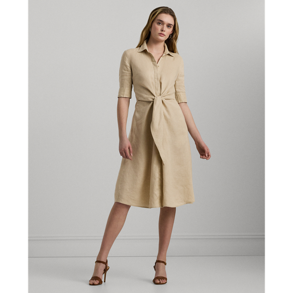 Explorer Sand Tie-Front Linen Shirtdress Lauren 1