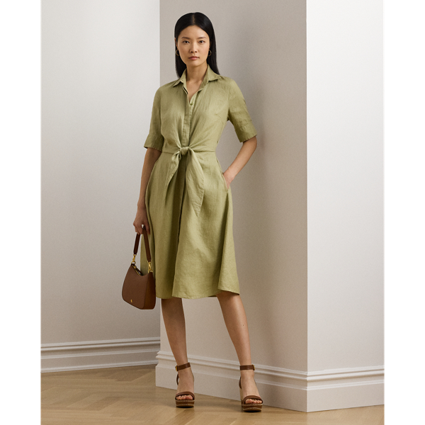 送関込☆LAUREN RALPH LAUREN TIE-FRONT LINEN SHIRTDRESS Lauren Ralph Lauren Womens Tie-Front Linen Shirtdress