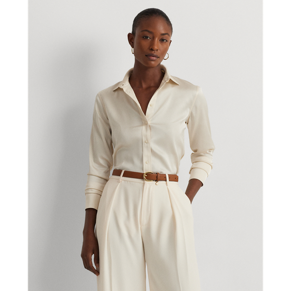 売れ筋商品|||ラルフローレン シャツ レディース トップス CLASSIC FIT SATIN CHARMEUSE SHIRT - Button-down blouse - mascarpone cream Classic Fit Satin Charmeuse Shirt