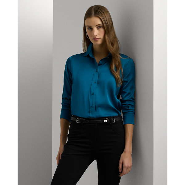 Turquoise Sky Classic Fit Satin Charmeuse Shirt Lauren 1