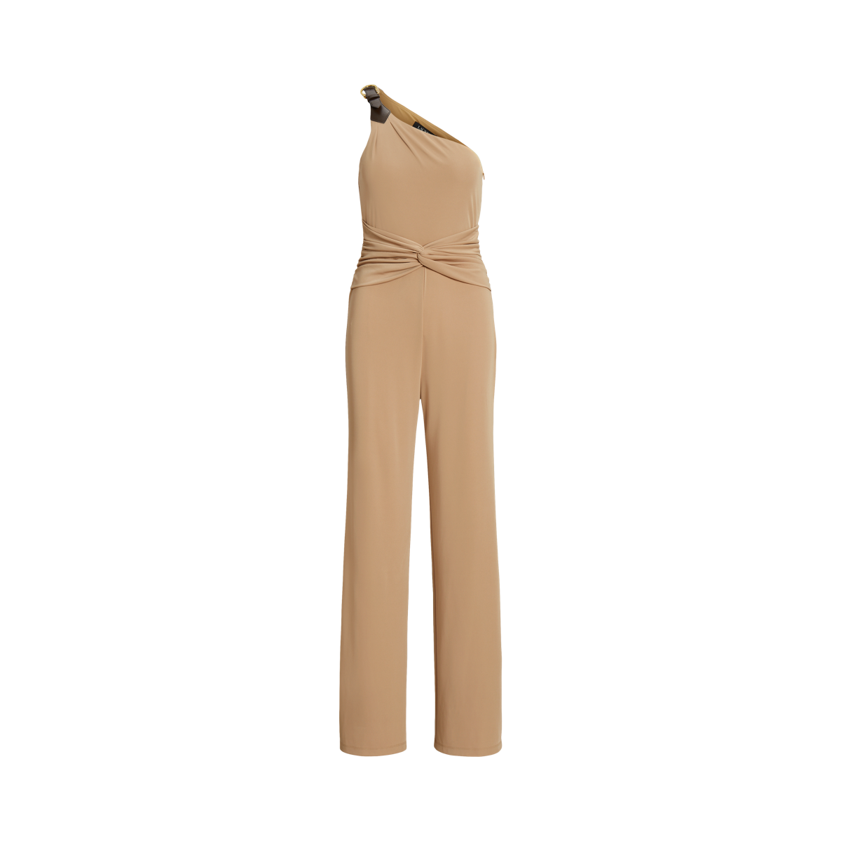 Buckle-Trim Jersey One-Shoulder Jumpsuit