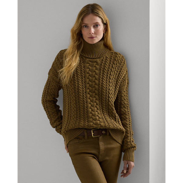 Cable-Knit Cotton-Blend Turtleneck