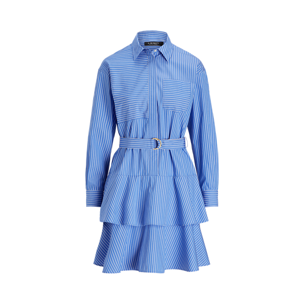 Striped Belted Broadcloth Shirtdress