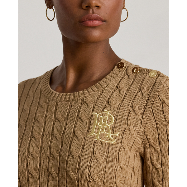 Button-Trim Cable-Knit Cotton Sweater