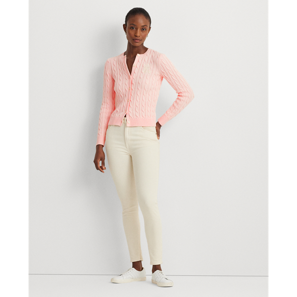 Pink Opal Cable-Knit Cotton Cardigan Lauren 4