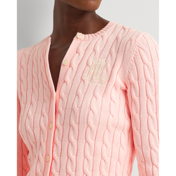 Pink Opal Cable-Knit Cotton Cardigan Lauren 6