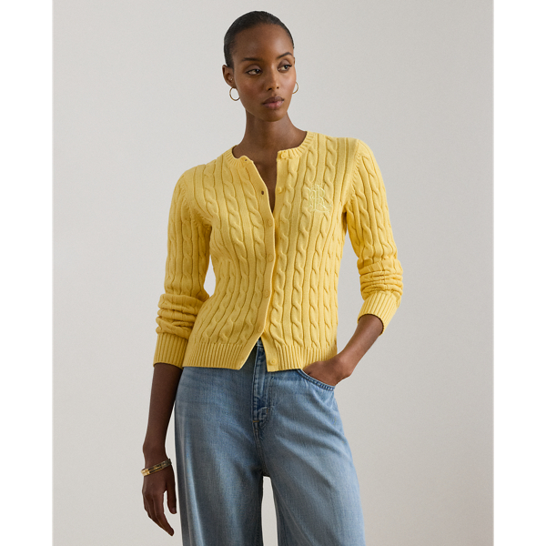 Baumwollstrickjacke mit Zopfmuster