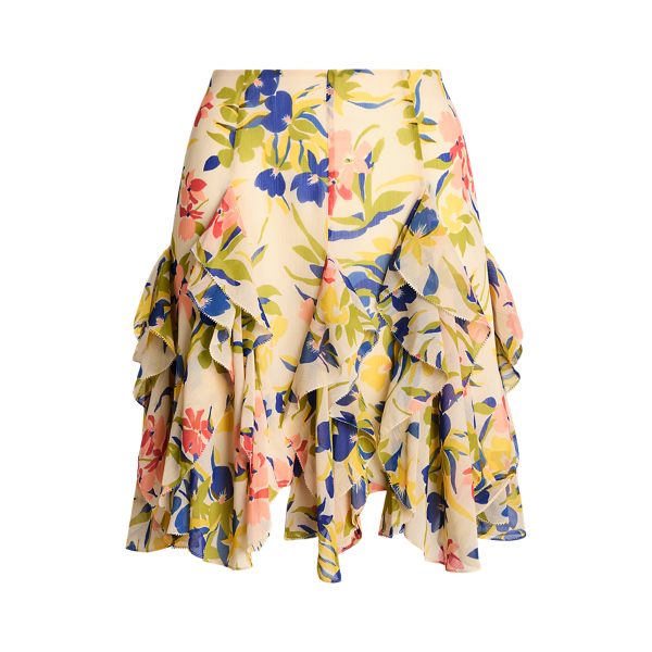 Saia floral em georgette com folhos