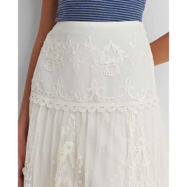 Embroidered Mesh Tiered Skirt