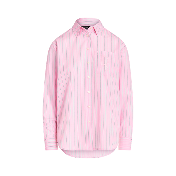 Camisa algod&atilde;o &agrave;s riscas corte descontr. Lauren em 1