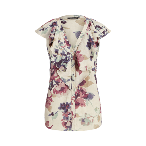 Floral Linen Flutter Sleeve Shirt