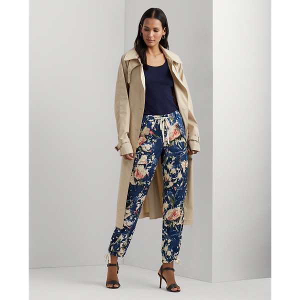 Blue Multi Floral Shantung Cargo Ankle Pant Lauren 1