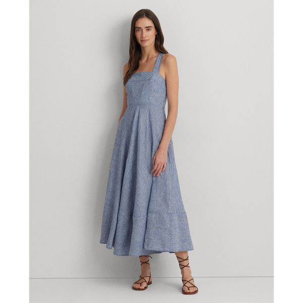 Pinstripe Linen Sleeveless Dress