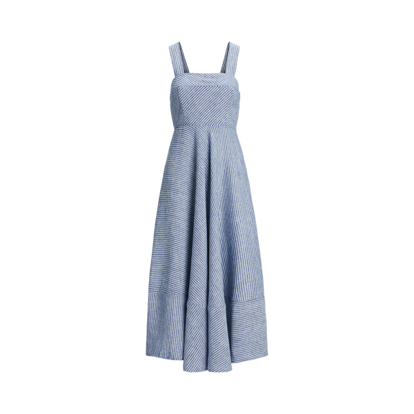Ralph Lauren★Striped Belted Linen Sleeveless Dress Striped Belted Linen Sleeveless Dress
