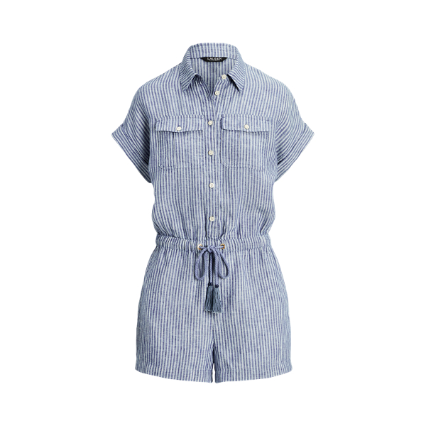 Llinnen playsuit met korte mouwen