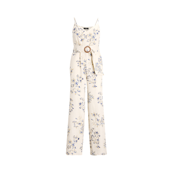 Mono de lino de pernera ancha con flores