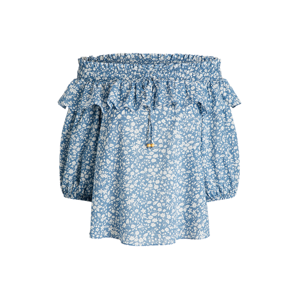 Blusa de voile sem ombros floral