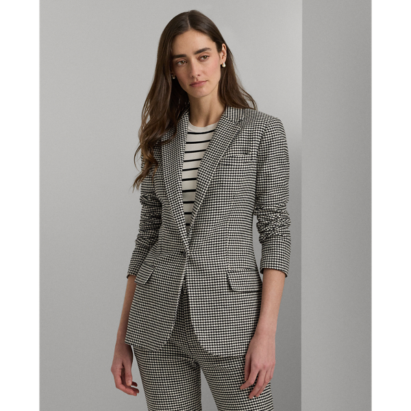 Houndstooth Cotton-Blend Twill Blazer