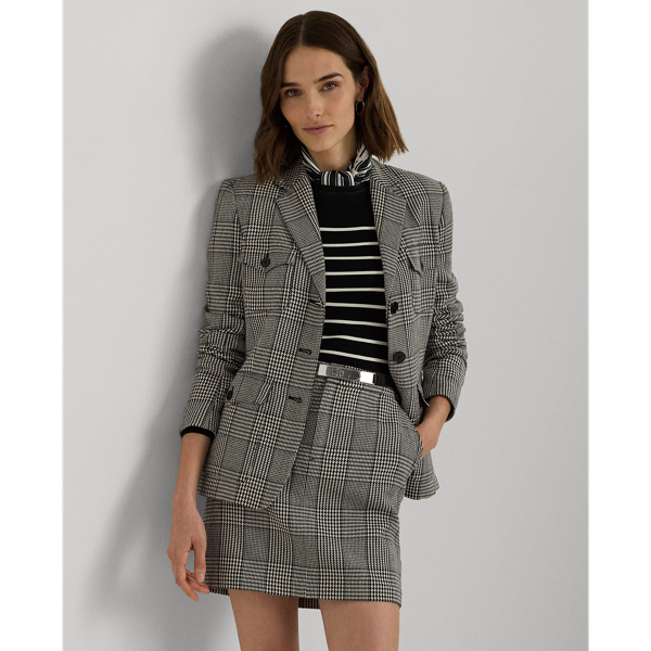 Black/Mascarpone Cream Glen Plaid Tweed Blazer Lauren 1