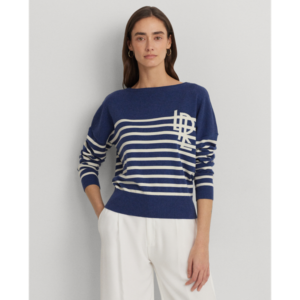 Logo Striped Cotton Boatneck Sweater