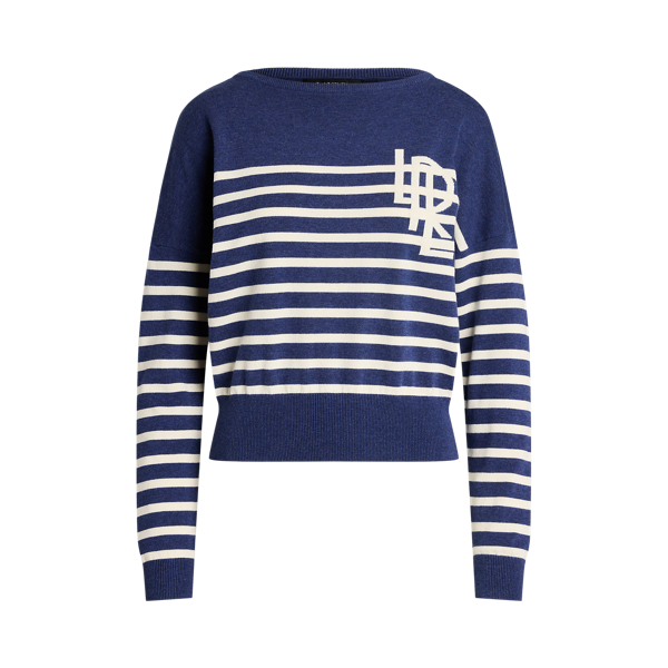 Logo Striped Cotton Boatneck Jumper