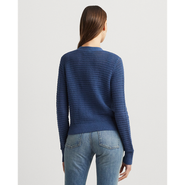Blue Linen-Cotton V-Neck Cardigan Lauren 5