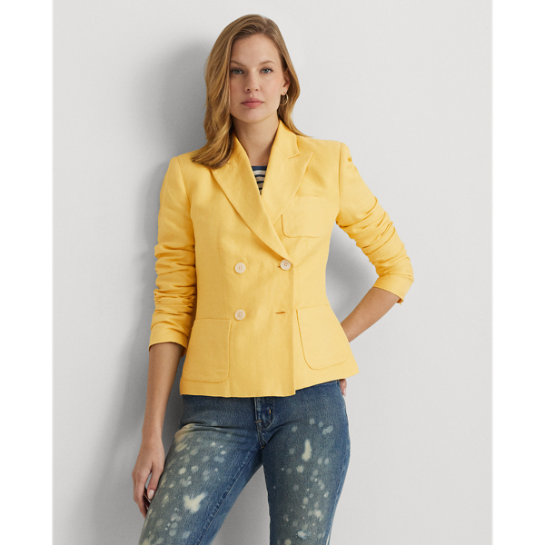 Primrose Yellow Linen-Blend Twill Double-Breasted Blazer Lauren 1