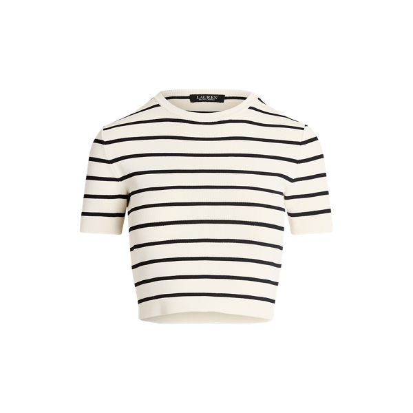 Striped Short-Sleeve Cropped Sweater Lauren 1